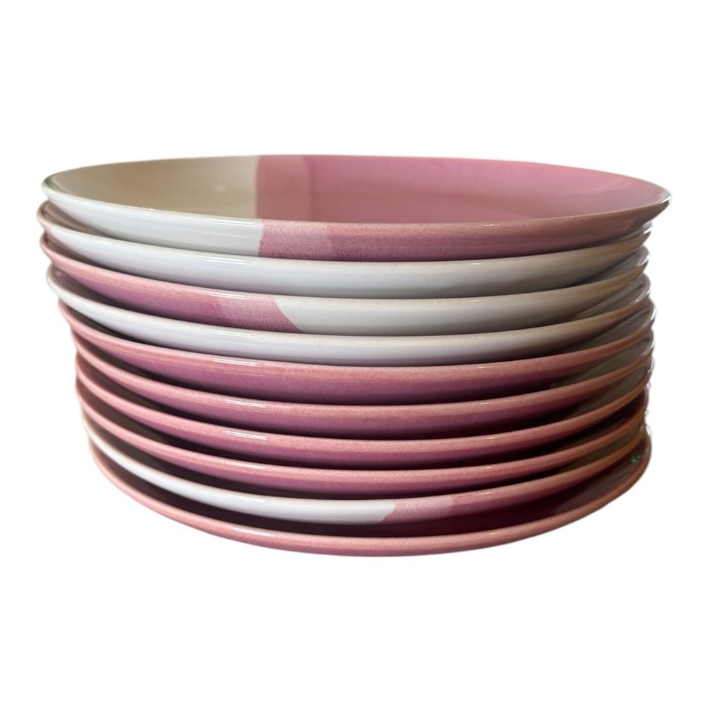 Pier 1 Pink Cream Colorblock Stoneware Salad Plates Set of 10 NWT 8in